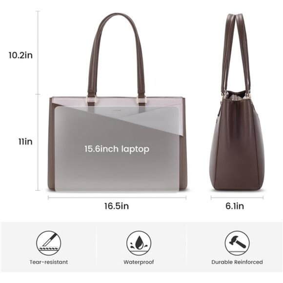 Womens 15.6 Inch Tote Bags Waterproof Coffee - Picture 5 of 6